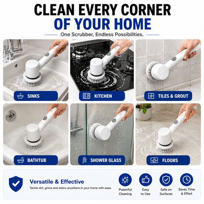 Cordless Electric Spin Scrubber | 5 Brush Heads | Powerful Bathroom & Kitchen Cleaning Tool