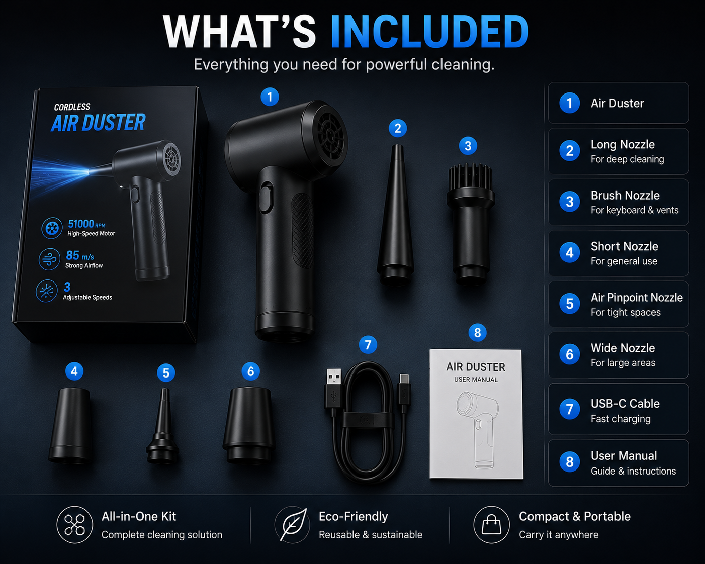 Electric Air Duster with LED Light