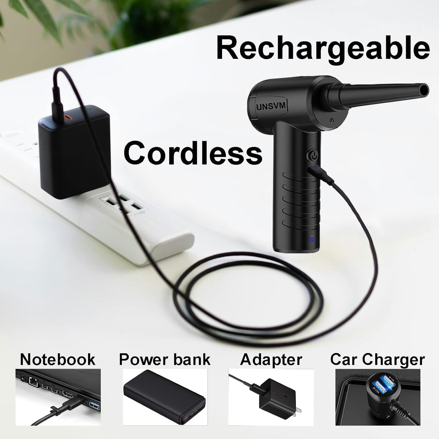 Air Duster,Efficient Electric Air Duster,Compact Rechargeable Cordless Compressed Air Duster,Quiet Air Blower,Portable 3-Gear Versatilie Dust Blower with LED Light for Keyboard Cleaning